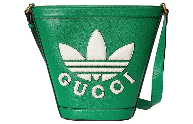 GUCCI X Adidas Originals Collaboration Leather Bucket Bags Crossbody Bag, Shoulder Bag Men's Green