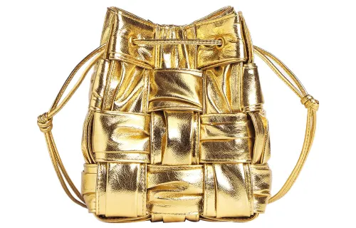 Bottega Veneta CASSETTE Lambskin Bucket Bag, Shoulder Bag, Crossbody Bag, Clutch Small Women's Gold