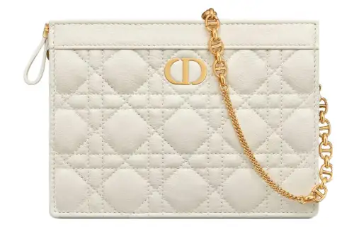 DIOR Caro Soft Cow Leather One Shoulder Crossbody Clutch Regular Women's White