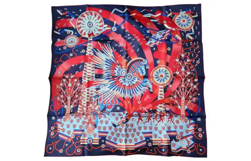 HERMES Silk Scarf Women's Blue/Red