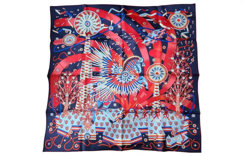 HERMES Silk Scarf Women's Blue/Red