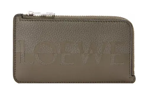 LOEWE Cow Leather Card Holder, Wallet Men's Khaki Green/Orange
