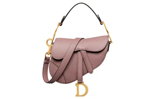 DIOR Grained Calfskin Saddle Bag One Shoulder Crossbody Handheld Mini Women's Peony Pink