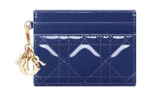 DIOR Lady Dior Patent Leather Calfskin Wallet Card Holder Card Holder Regular Women's Royal Blue