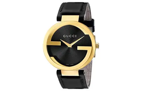 GUCCI Interlocking Wrist Watches Quartz Movement Leather Strap Black Dial Unisex