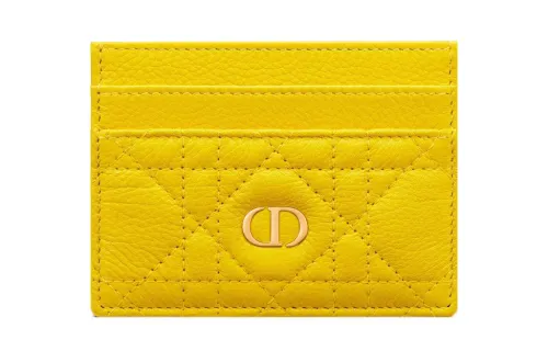 DIOR Caro Calfskin Card Holder Women's Yellow
