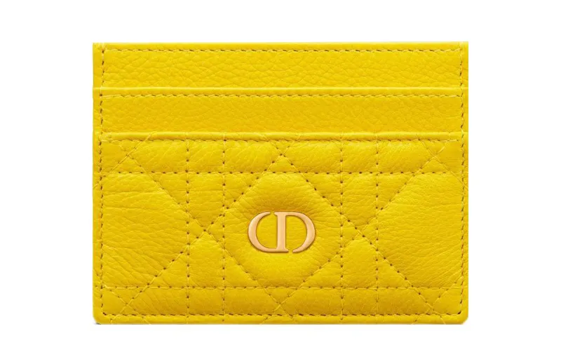 DIOR Caro Calfskin Card Holder Women's Yellow