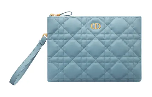 DIOR Lambskin Wallet Wrist Bag Clutch Women's Blue