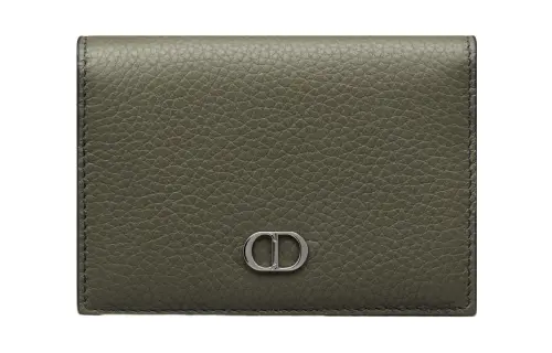DIOR Grained Calfskin Business Card Holder, Coin Purse, Card Holder Men's Olive Green