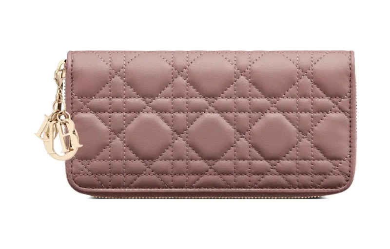 DIOR Lady Dior Quilting Lambskin Clutch Card Holder, Wallet Women's Peony Pink