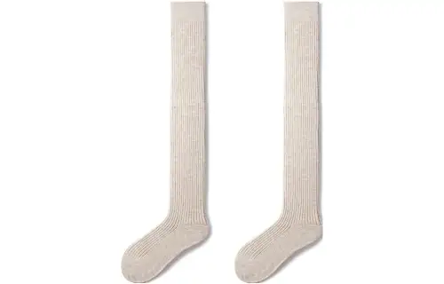 Primeet Paimi vertical pattern wool thickened warm knee socks, women's beige