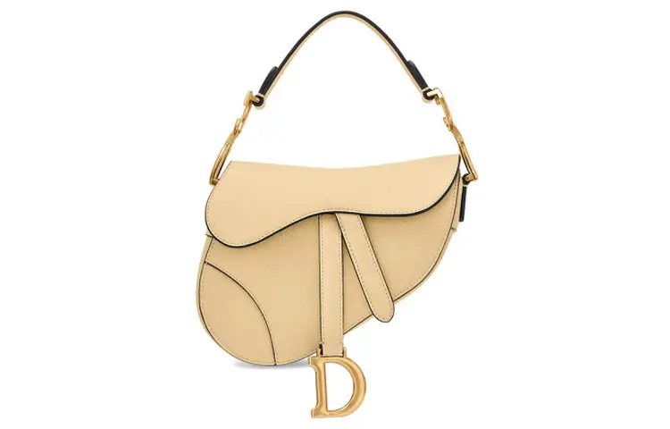 DIOR Saddle Grain Calfskin Saddle Bag Handbag, Shoulder Bag Women's Light Yellow