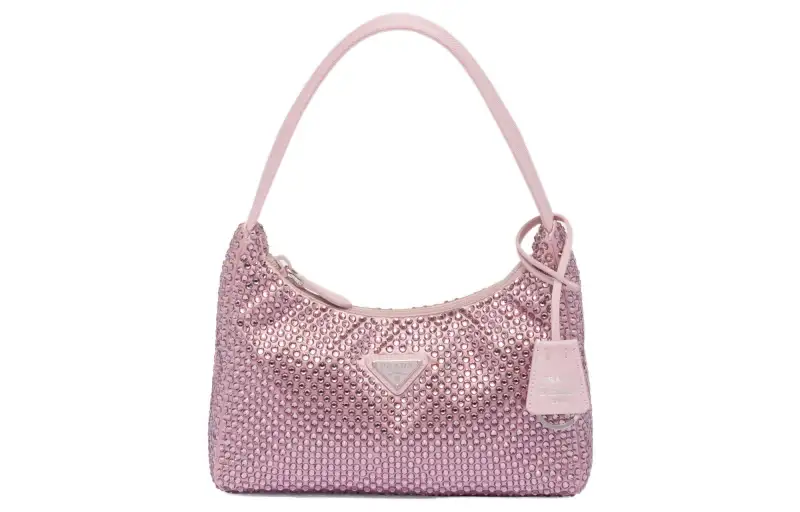 PRADA Re Edition Faux Crystal Satin Shoulder Bag Mini Women's Pink