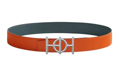 HERMES Togo Cow Leather Belts Men's Orange Width 3.8cm
