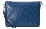 GUCCI Leather Messenger Bag Clutch Medium Men's Blue