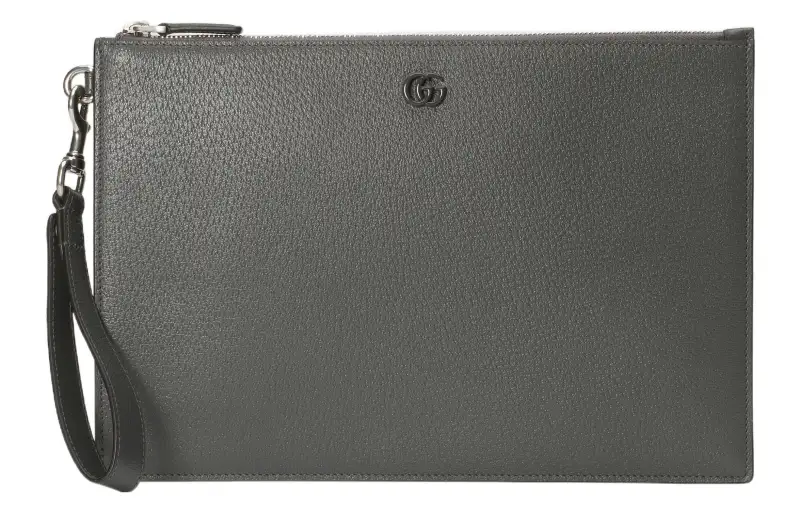GUCCI GG Marmont Leather Document Bag Wrist Bag Clutch Men's Gray
