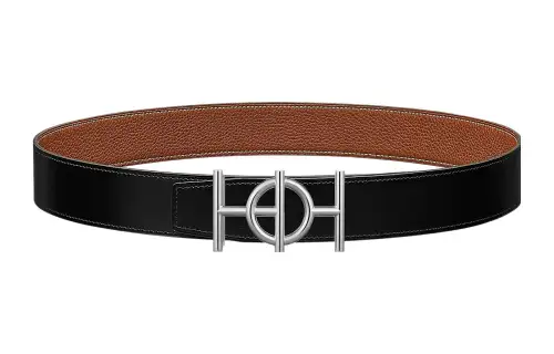 HERMES Togo Cow Leather Belts Men's Black Width 3.8cm