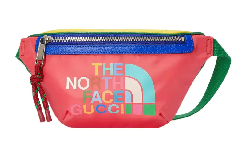 GUCCI The North Face Collaboration Nylon With Leather One Shoulder Crossbody Sling Bag, Fanny Pack Men's Pink/Blue