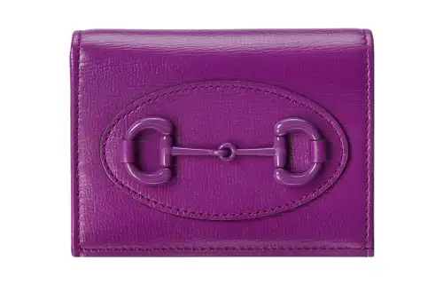 GUCCI Horsebit 1955 Leather Card Holder, Wallet Women's Purple