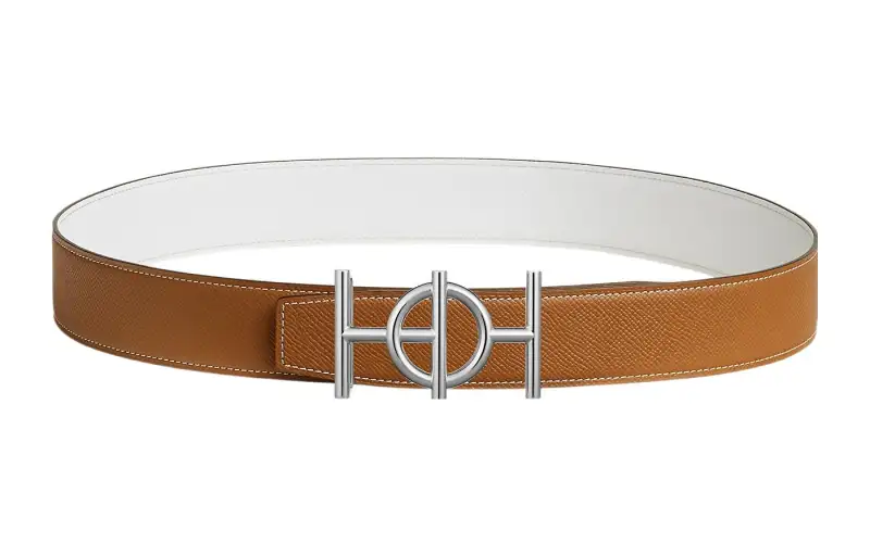 HERMES Togo Cow Leather Belts Men's Gold Width 3.8cm