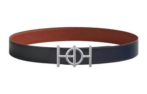 HERMES Togo Cow Leather Belts Men's Marine Blue Width 3.8cm