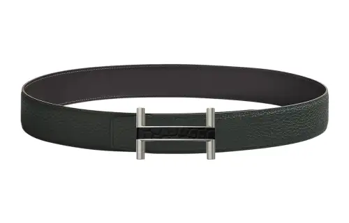 HERMES Cow Leather Belts Men's Graphite/Dark Green Width 3.8cm