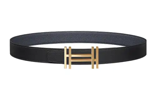 HERMES H Au Carre Cow Leather Belts Men's Black Width 3.2cm