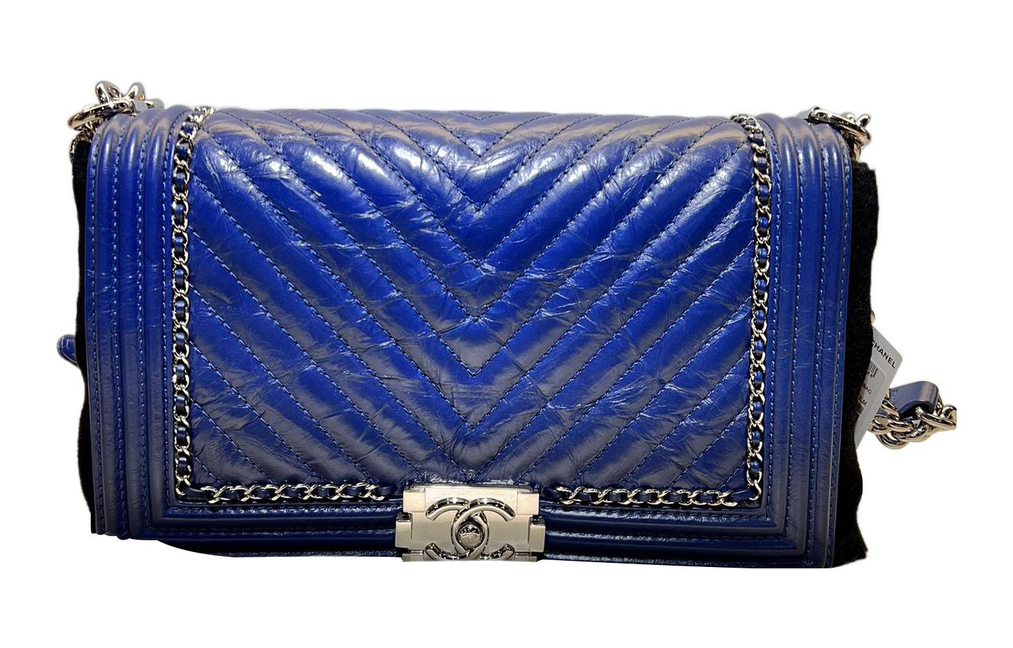 CHANEL Leboy Cow Leather Crossbody Bag, Shoulder Bag Medium Women's Royal Blue
