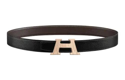 HERMES Cow Leather Belts Men's Black Width 3.2cm
