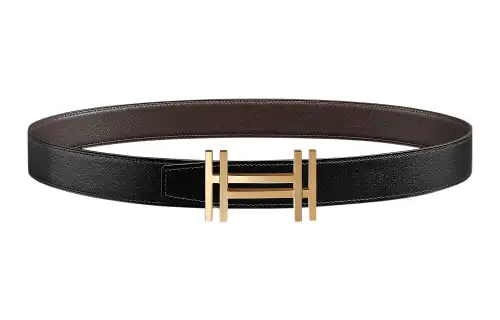 HERMES Block H Calfskin Leather Belts Men's Width 3.2cm