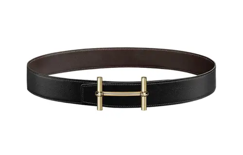 HERMES Togo Cow Leather Belts Men's Black Width 3.8cm