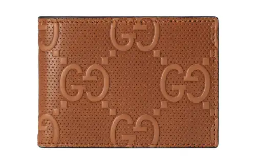 GUCCI Leather Card Holder Wallet Men's Brown