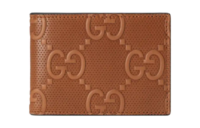 GUCCI Leather Card Holder Wallet Men's Brown