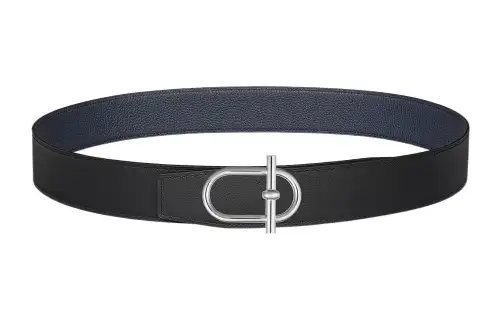 HERMES Togo Cow Leather Belts Men's Black Width 3.8cm