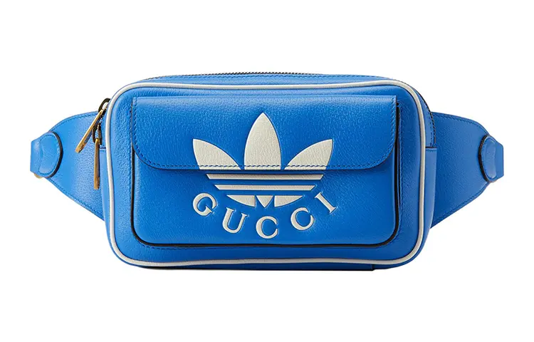 GUCCI Adidas Originals Collaboration Leather Belt Bag One Shoulder Crossbody Fanny Pack Men's Blue & White