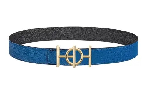 HERMES Ulysse Cow Leather Belts Men's Blue Width 3.8cm