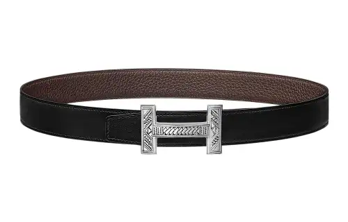 HERMES Togo Cow Leather Belts Men's Black Width 3.2cm