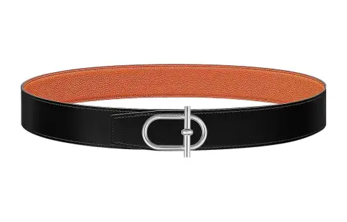 HERMES Togo Cow Leather Belts Men's Black Width 3.8cm