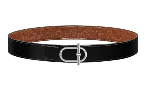 HERMES Togo Cow Leather Belts Men's Black/Brown Width 3.8cm