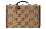 GUCCI Canvas With Leather Binding Suitcase Travel Bag Hard Case Medium Men's Camel