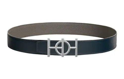 HERMES Togo Cow Leather Belts Men's Dark Blue Width 3.8cm