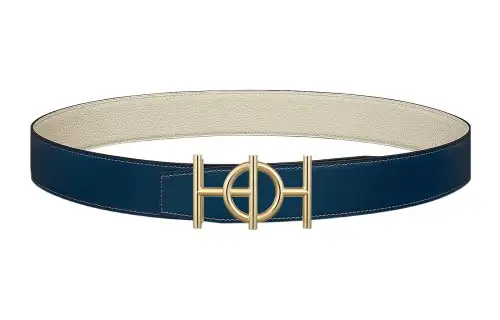 HERMES Togo Cow Leather Belts Men's Blue Width 3.8cm