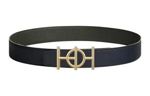 HERMES Togo Cow Leather Belts Men's Black Width 3.8cm