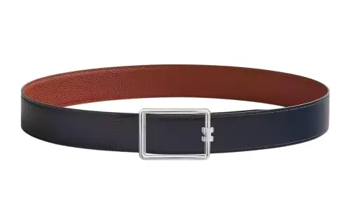 HERMES Cow Leather Belts Men's Dark Blue Width 3.8cm