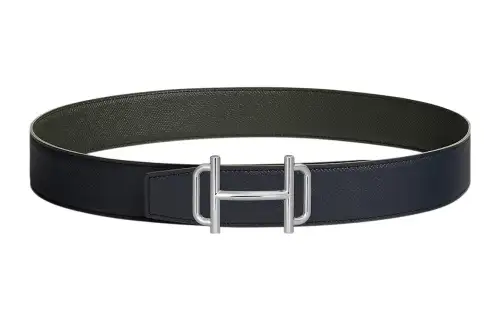 HERMES Royal Cow Leather Belts Men's Indigo/Gray Green Width 3.8cm