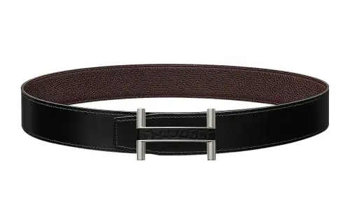 HERMES Calfskin Leather Belts Men's Black Width 3.8cm