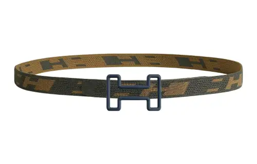HERMES Tonight Color Belt Men's Gray Green/Dark Cyan Brown Width 3.2cm