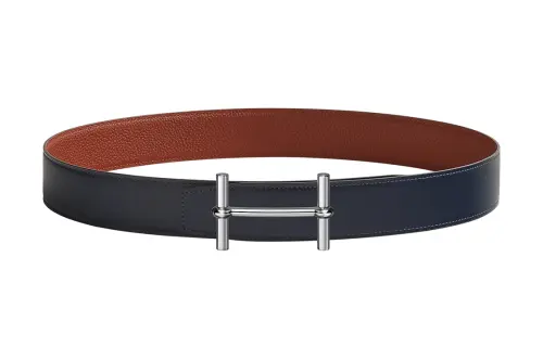 HERMES H D'Ancre Cow Leather Belts Men's Marine Blue/Ochre Red Width 3.8cm