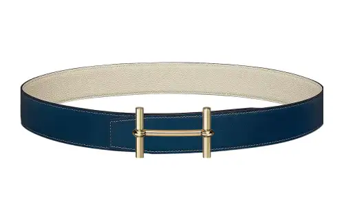 HERMES Cow Leather Belts Men's Blue Width 3.8cm