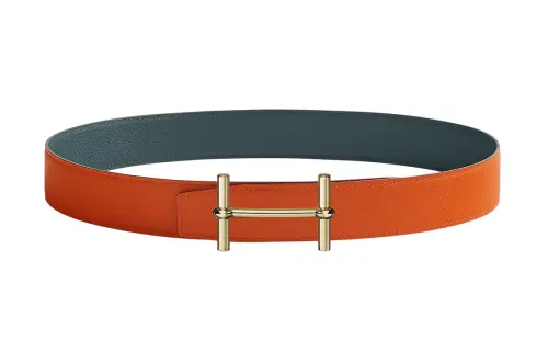 HERMES H D'Ancre Cow Leather Belts Men's Orange Width 3.8cm